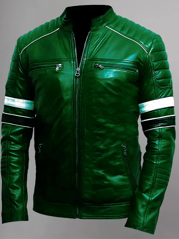 Green Men Biker Leather Jacket