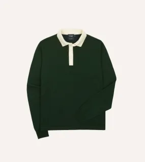 Mens Green Merino Wool Knitted Rugby Shirt - Stylish, Comfortable & Warm