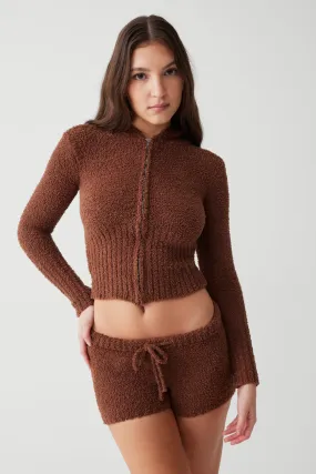 Harlowe Fuzzy Zip Up Hoodie - Chocolate Lily