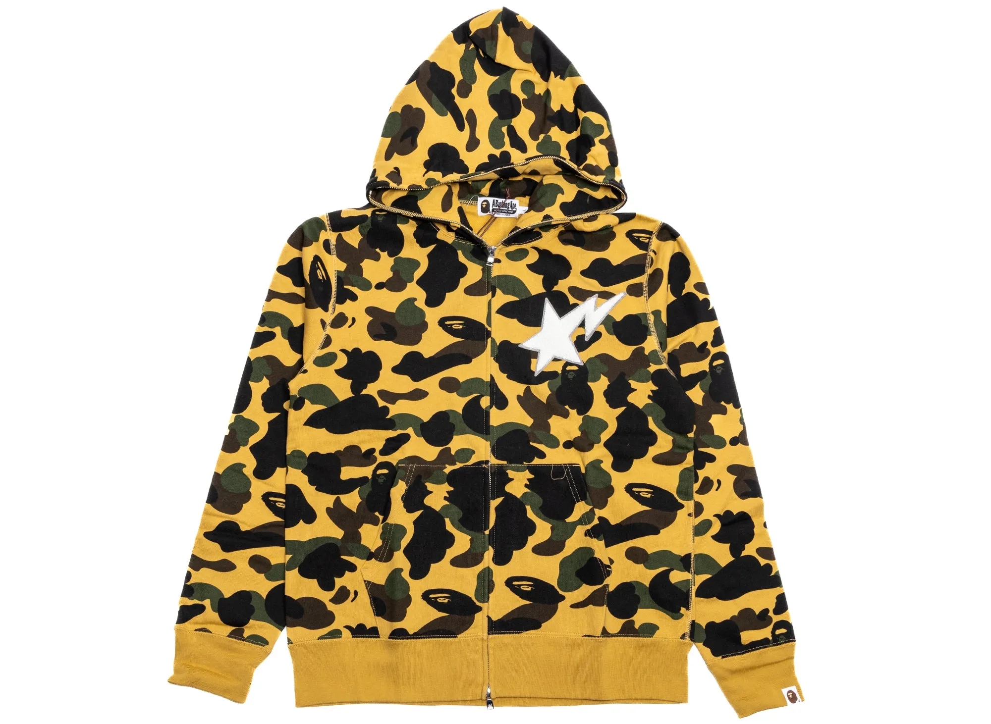 Mens A Bathing Ape 1st Camo Full Zip Hoodie in Bright Yellow - Size XL