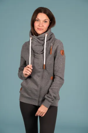 Hestia Dark Heather Grey Zip Cowl Neck