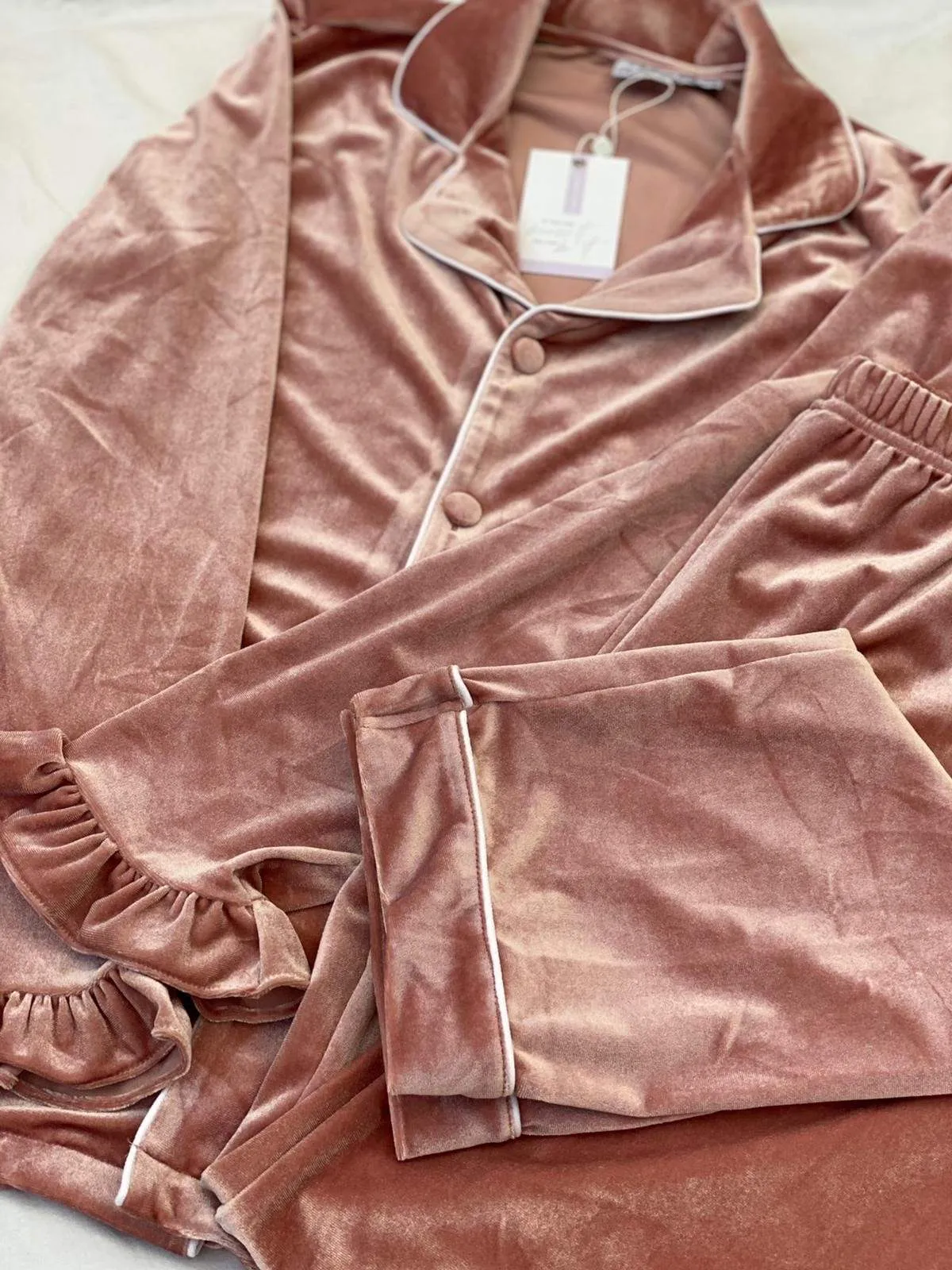 Ladies Luxe Blush Pink Velour Pyjamas