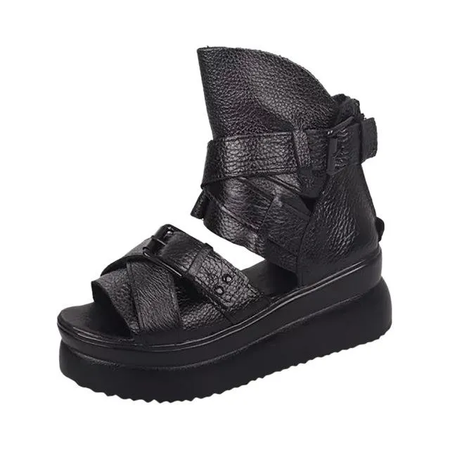 Leather Wedge women sandals