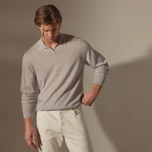 Lightweight Fine Gauge Cashmere Polo - Stone