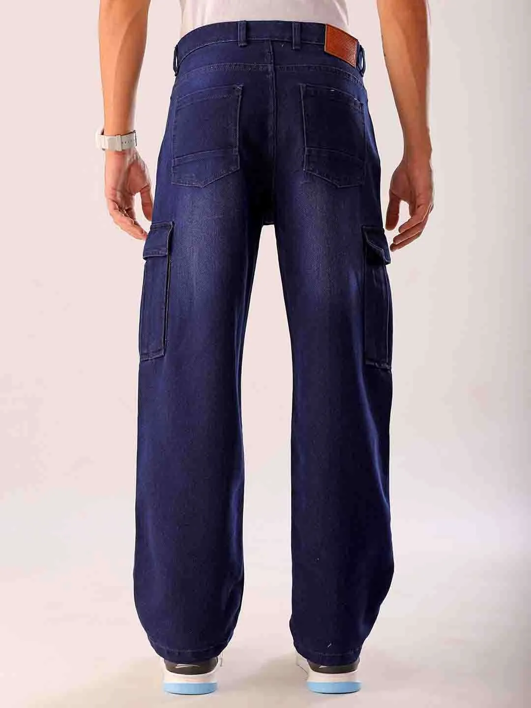 Men Blue Solid G365 Relaxed Fit Cargo Denim