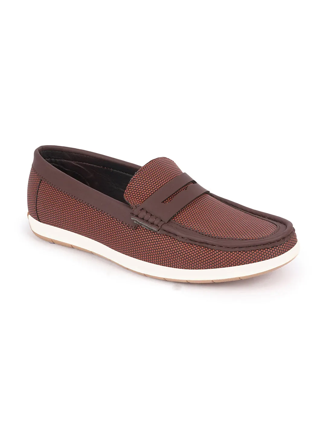 Men Brown Textured Design Casual Slip On Loafer Boat Shoes