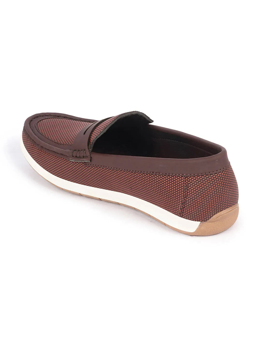 Men Brown Textured Design Casual Slip On Loafer Boat Shoes