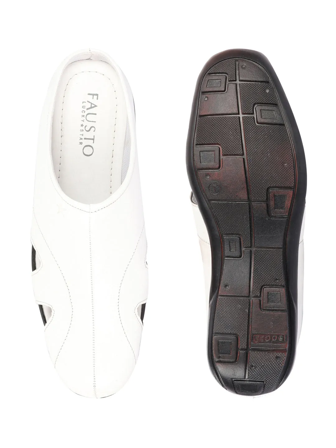 Men White Back Open Outdoor Slip-On Slipper Sandals