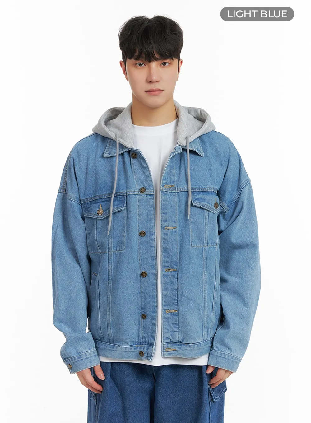 Men's Button Denim Jacket with Hoodie IA402