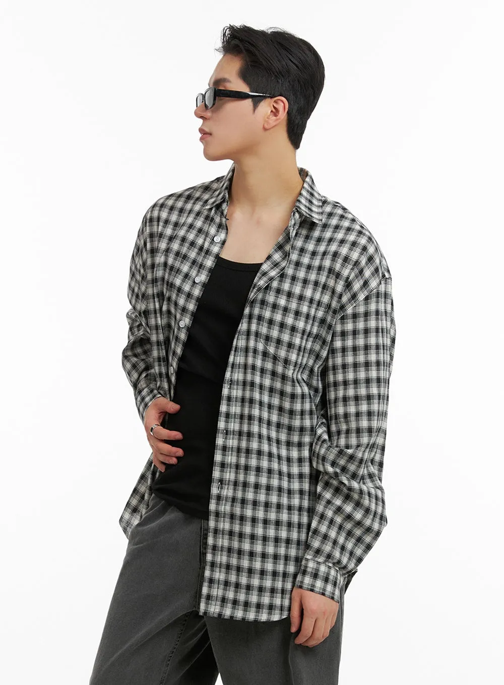 Men's Solid Plaid Shirt IA401