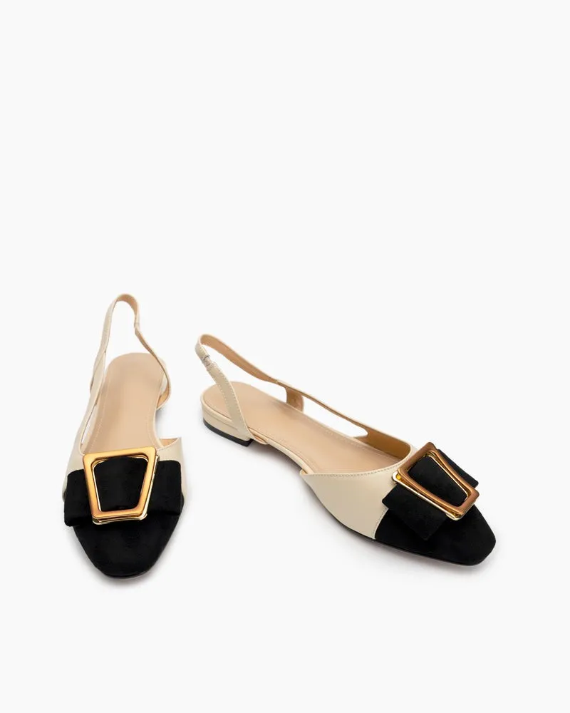 Metal Rectangle Buckle Backless Flats Slingback Mules