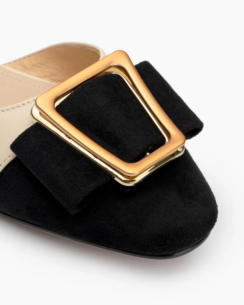 Metal Rectangle Buckle Backless Flats Slingback Mules