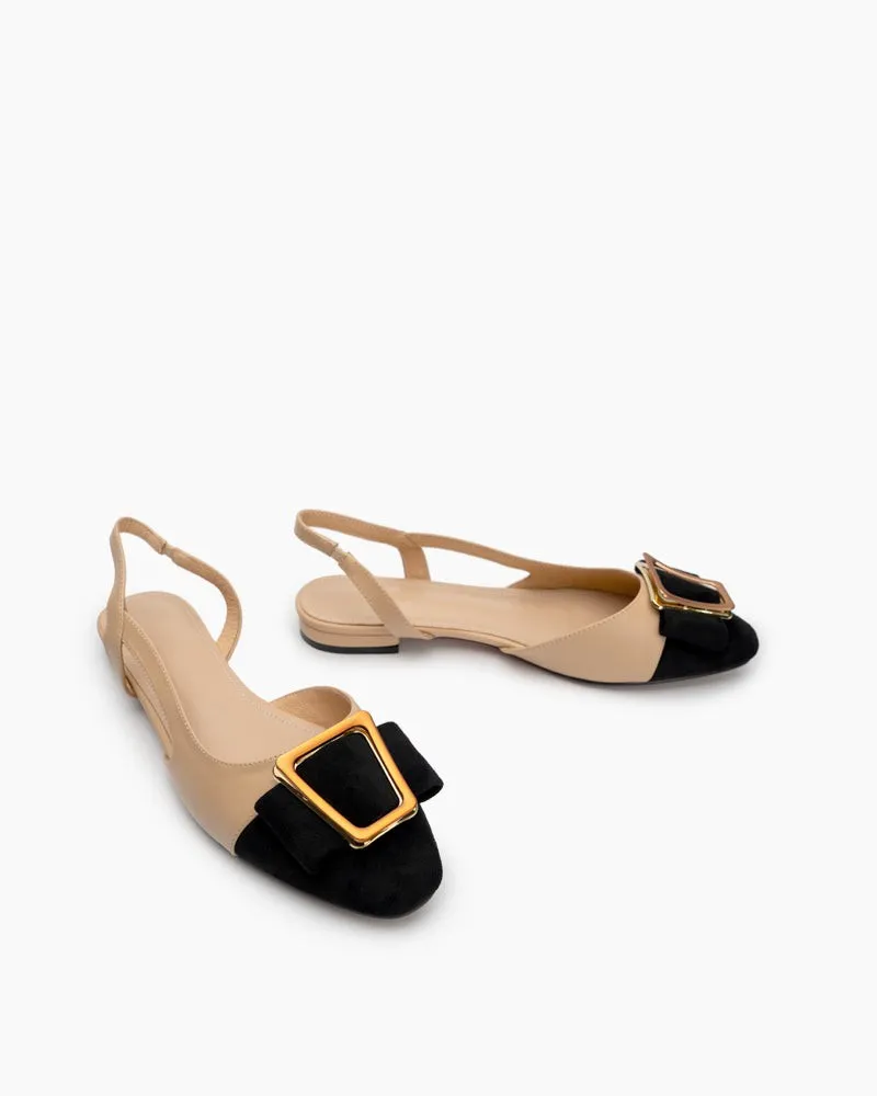 Metal Rectangle Buckle Backless Flats Slingback Mules