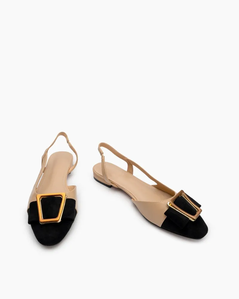 Metal Rectangle Buckle Backless Flats Slingback Mules