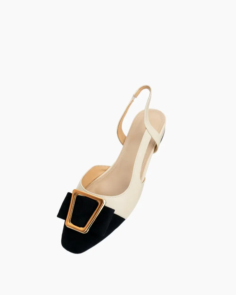 Metal Rectangle Buckle Backless Flats Slingback Mules