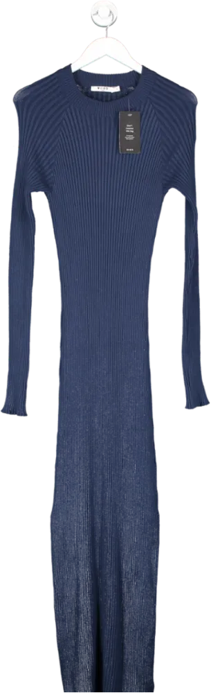 NA-KD Blue Knitted Ribbed Maxi Dress UK M