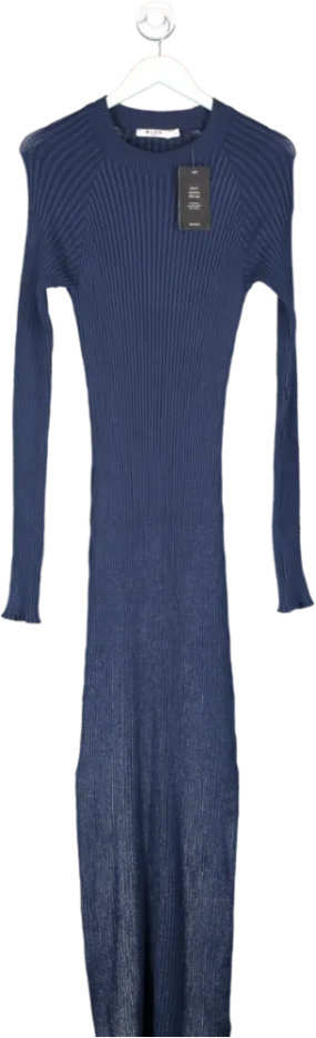 NA-KD Blue Knitted Ribbed Maxi Dress UK M