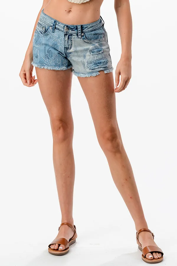 Patch Work Detail Low Rise Denim Shorts