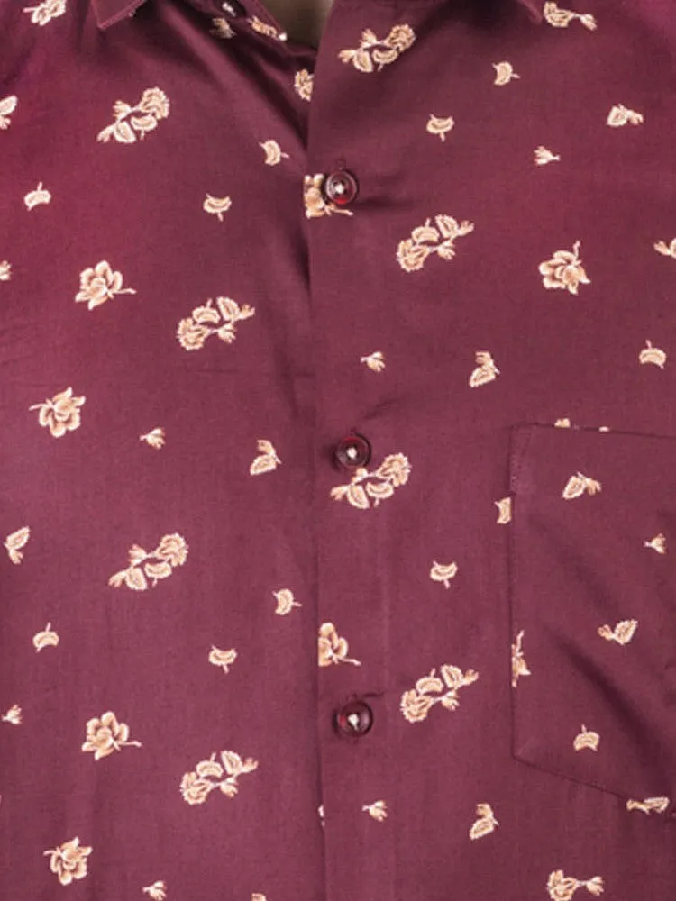 Printed Shirts for Men - Floral Printed Spread Collar Shirt