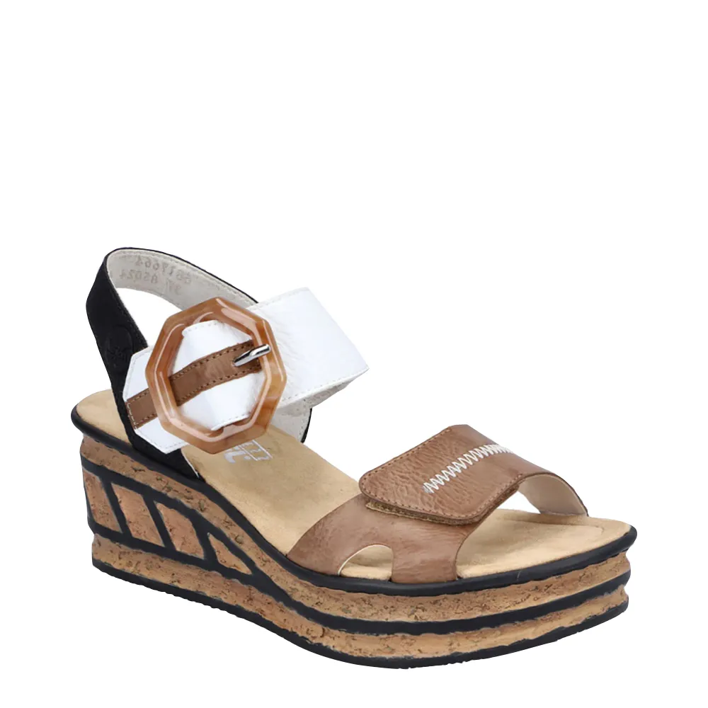 Rieker Women's Rose 76 Buckle Strap Wedge Sandal (White Multi)