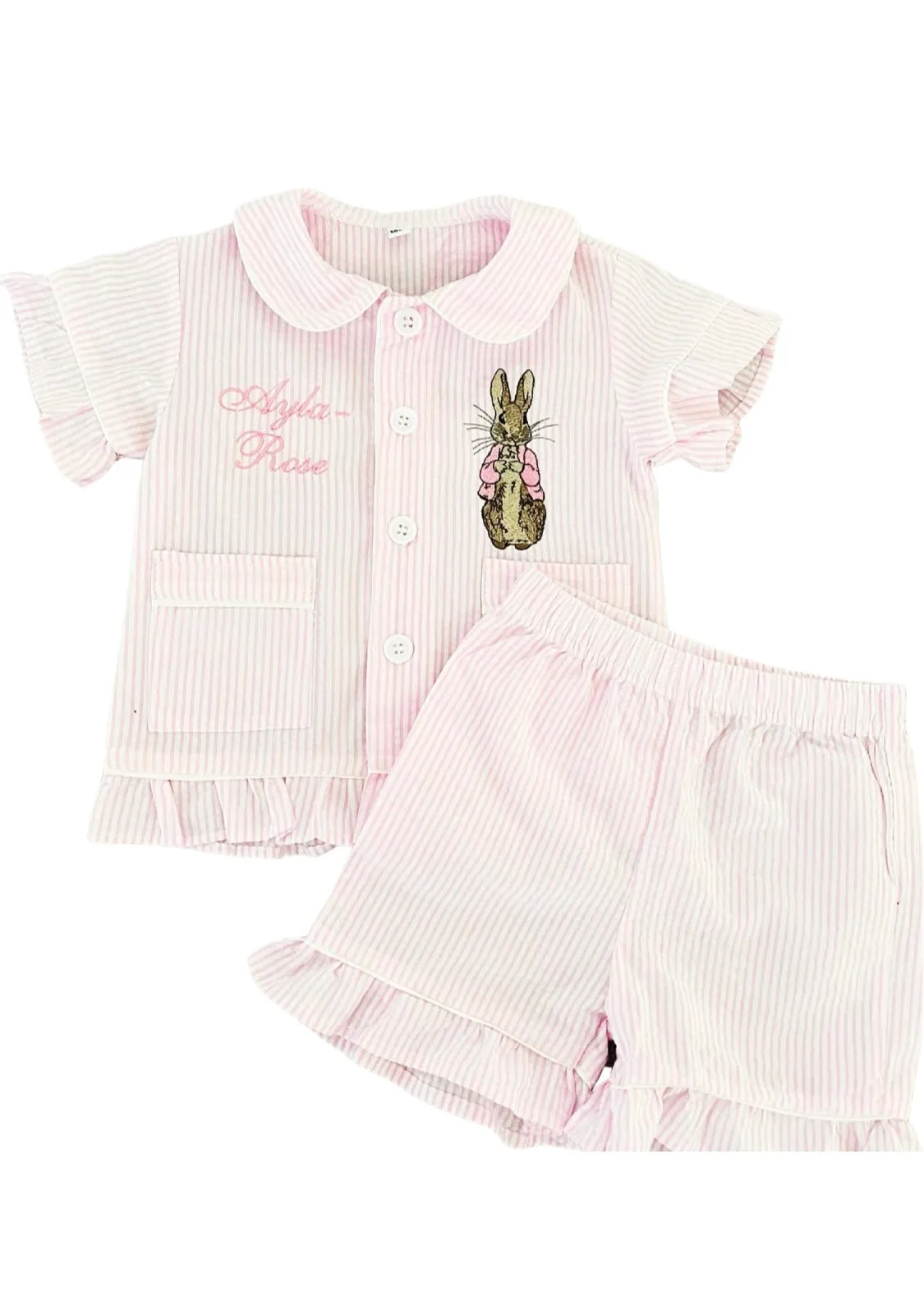 Ruffle seersucker short pyjamas  - Rabbit