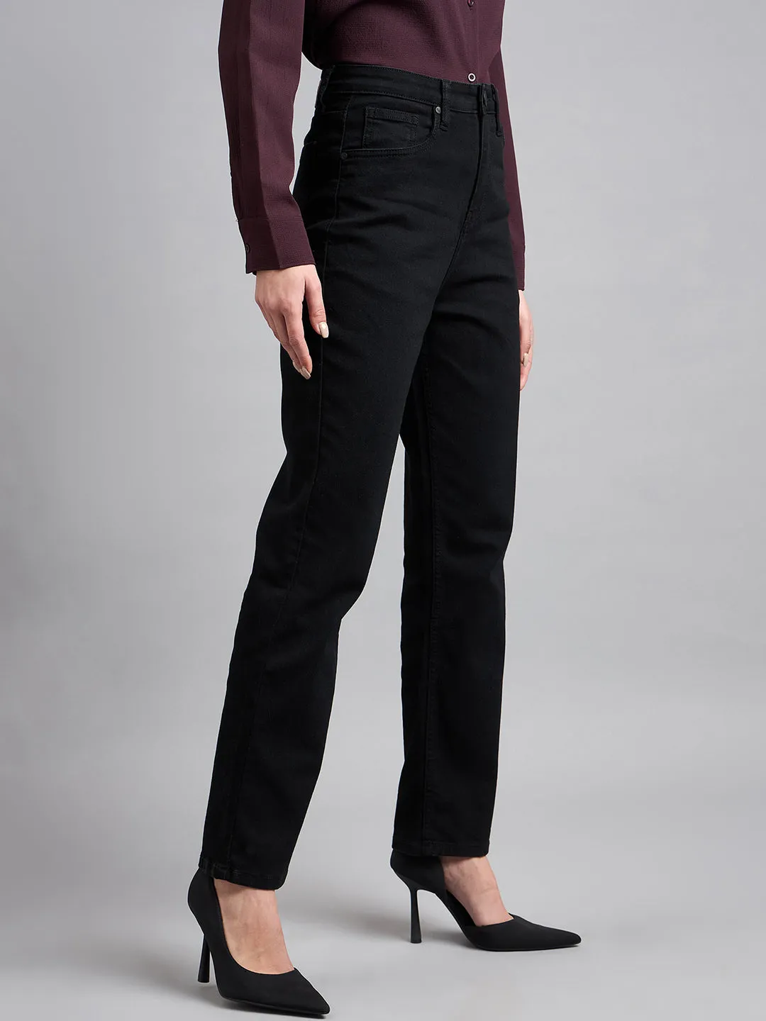 Style Quotient Women Black Straight Fit High Rise Stretchable Jeans