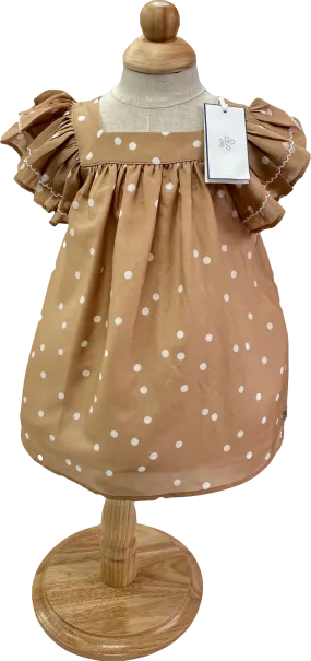 Tartine et Chocolat Beige Flutter Sleeve Camel Polka Dot Dress Bnwt 6-9 Months