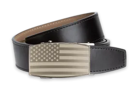 USA Flag Pewter Aston Black, 1 3/8 Strap, Golf Belt