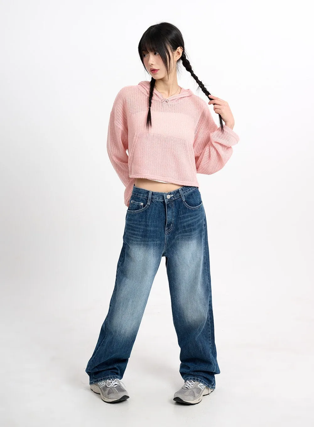 Washed Low Rise Baggy Jeans CM415