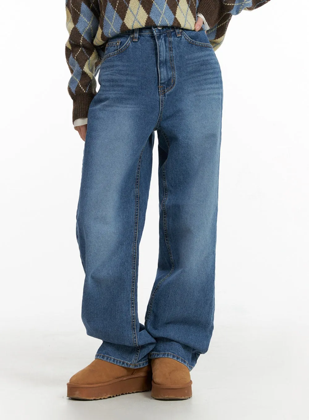 Washed Straight Leg Jeans IF408