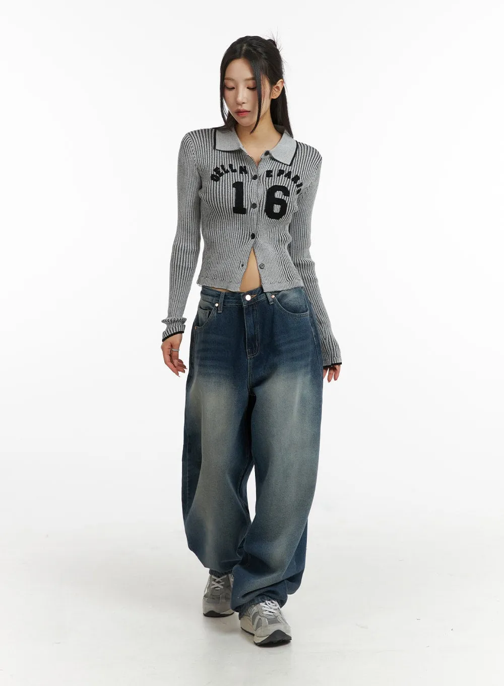 Washed Wide Leg Denim Jeans CJ418