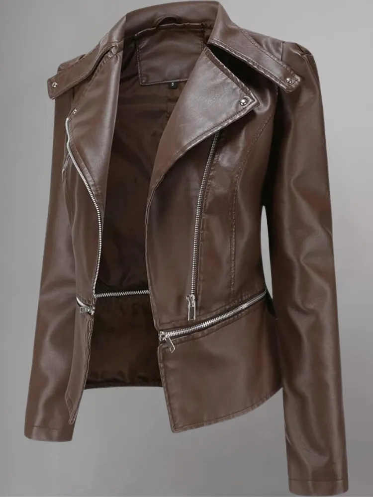 Women Black Motorcycle Leather Jacket